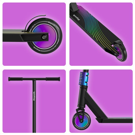 LifeGoods Stuntstep Pro X - T-Bar - HIC - Marchepied pour enfants - Garçons/Filles - 110mm - 100KG - Arc-en-ciel