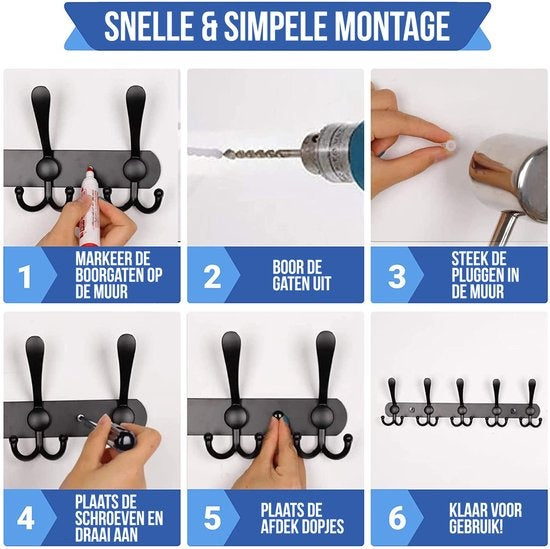 Avalo Porte-manteau mural noir 2 pièces - Porte-manteau avec crochets - Crochets de suspension Porte-manteaux