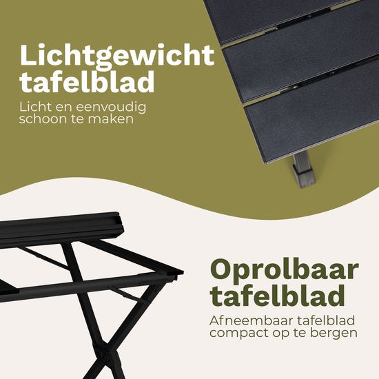 TRVLMORE Table de camping - 120x70x70cm - Légère avec structure en aluminium - Table pliante réglable - Table de camping - Table pliante - Noir