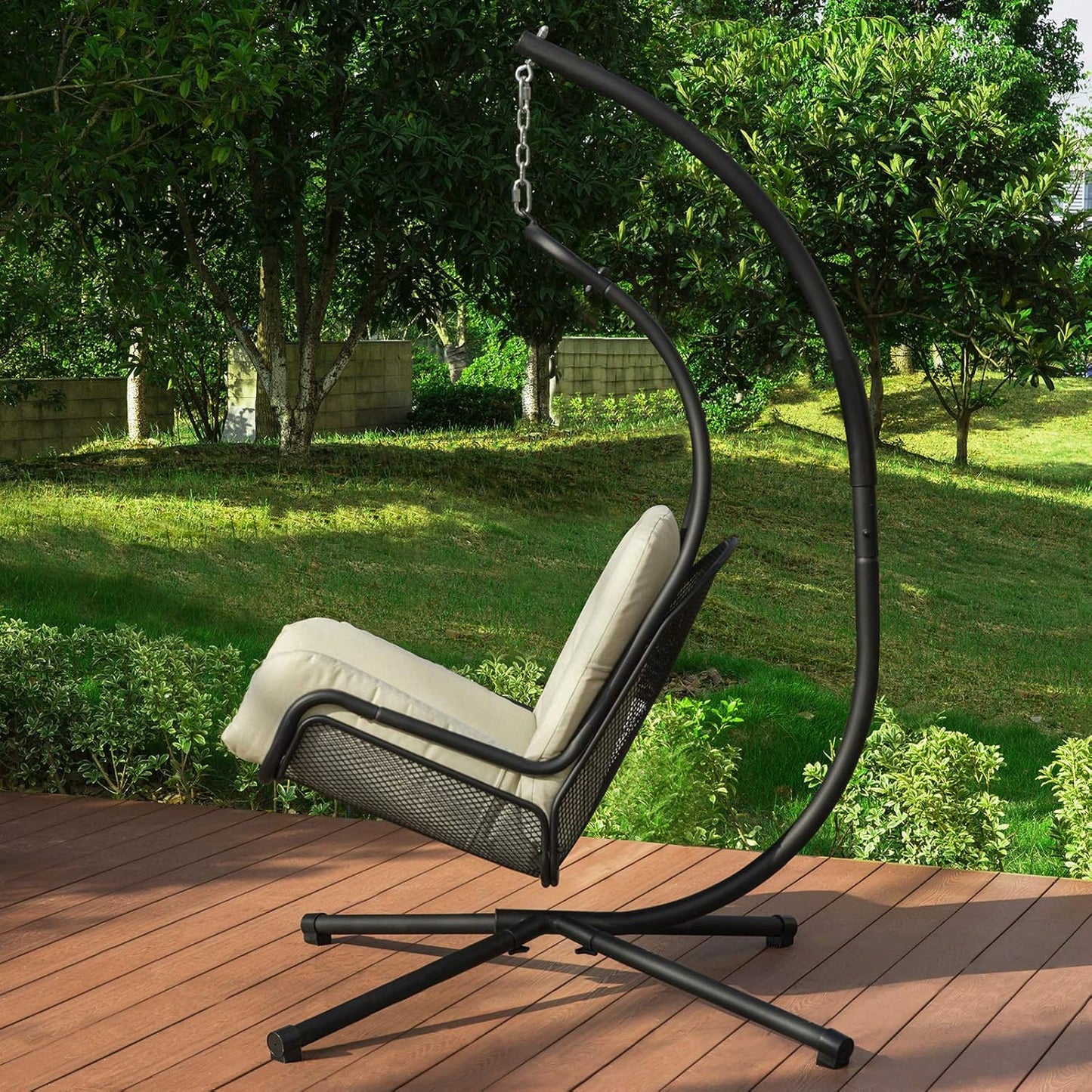 SoBuy Chaise suspendue avec cadre - Max. 150 kg - 103 x 125 x 190 cm - Crème