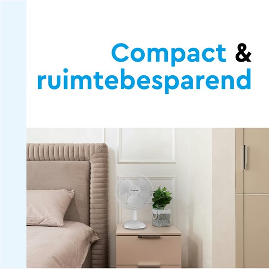 BRASQ Ventilateur de table - 30 cm - Blanc - 3 vitesses - Ventilateur de table - 40 watts