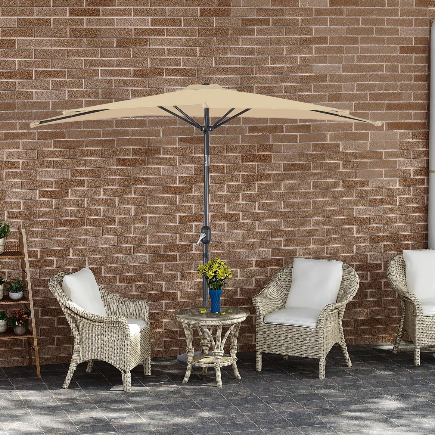 Angel Living Parasol de balcon - Semi-circulaire - 245 x 122 cm - Beige