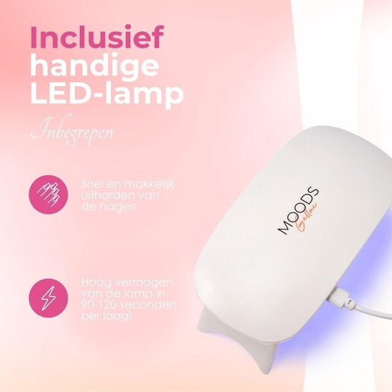 Moods Gellac BIAB Starter Pack - Nude Pink - Builder in a Bottle - Vernis à ongles BIAB - Comprend une lampe UV/LED, un bâton, une lime à ongles, un primer, une base et un top coat.