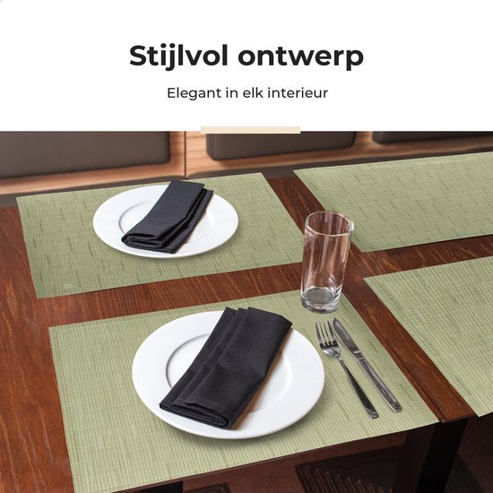 Sets de table Castagnola - Sets de table en plastique - Sous-verre - Sets de table en plastique et PVC - 6 pièces - 45 x 30 cm - Vert