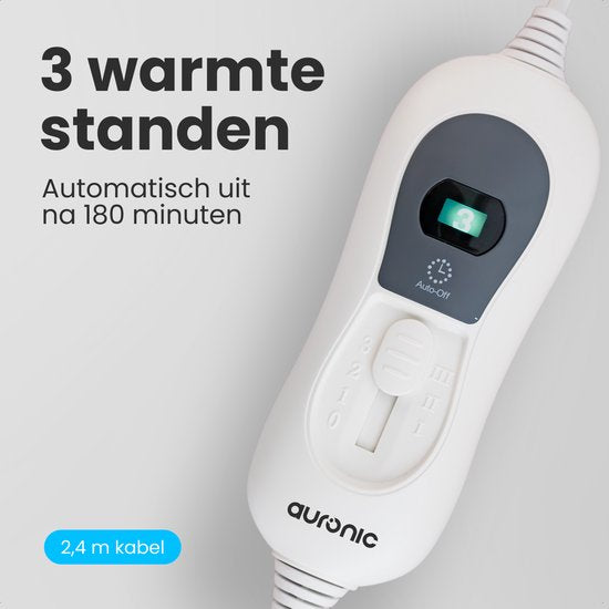 Couverture électrique Auronic XL - 190x160 cm - 2 personnes - drap-housse avec sangles élastiques - Couverture chauffante - Blanc