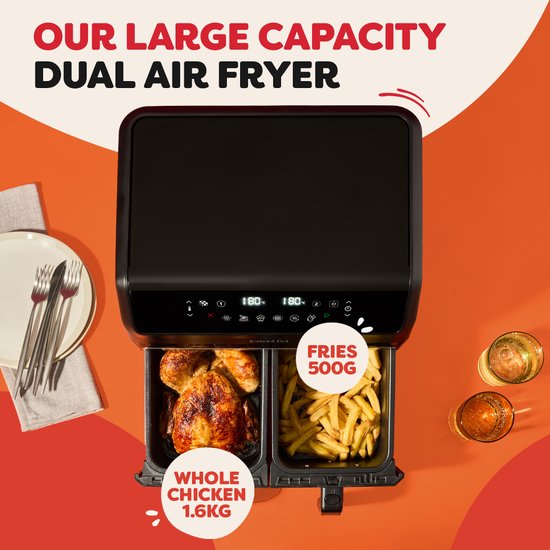 Instant Pot Vortex Dual Drawer 8L Airfryer – Friteuse à air chaud double avec 2 tiroirs de 4 L – SyncCook™ & SyncFinish™ – ClearCook – 8-en-1 – Jusqu'à 205 °C – Lavable au lave-vaisselle