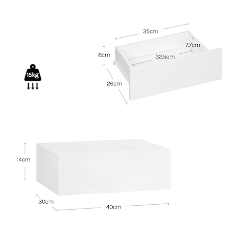 Woltu Table de nuit avec tiroir Set of 2 - Fixation murale, blanc - 40x30x14 cm