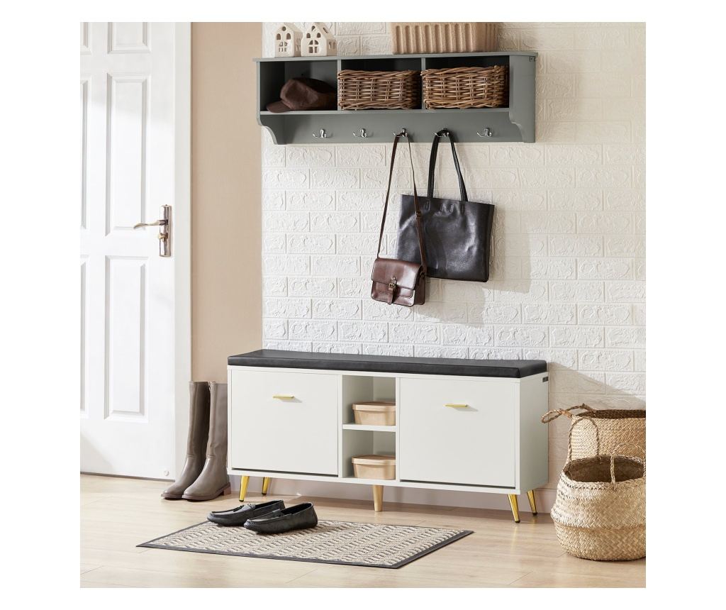 Banc à chaussures SoBuy blanc - 110 x 26 x 52 cm - Avec coussin d'assise et espace de rangement