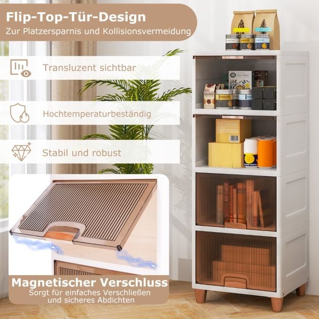 Boîtes de rangement empilables Coast avec portes – Lot de 4 pièces, 150 L – 45 x 38 x 117 cm – Blanc