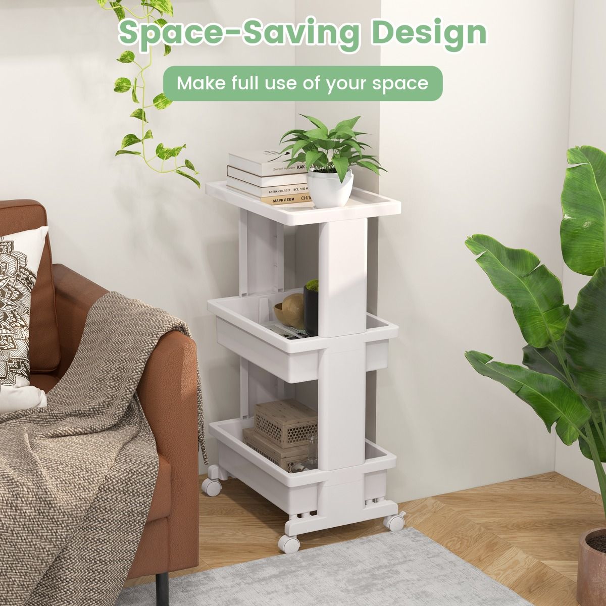 Coast Chariot de stockage - 3 couches - Plastique - Max. 50 kg - 45 x 30 x 81 cm - Blanc