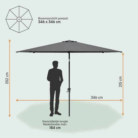 LifeGoods Parasol - Jardin - Ø350 cm - 30° inclinable - Imperméable - UPF50+ - Gris foncé