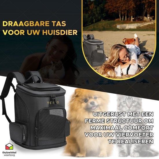 Toivo Dog Backpack - Sac de transport pour animaux - 40 x 33 x 26 cm - Noir - Jusqu'à 8kg - Sac à dos pour chat - Transport - Sac de voyage pour chat - Sac de transport pour chien
