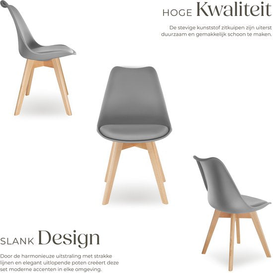 tectake® Chaise de salle à manger Frederikke - Lot de 4 chaises de salle à manger avec assise rembourrée en tissu - Pieds en bois massif - Chaises ergonomiques adaptées au salon, à la salle à manger, à la chambre et à la cuisine - Capacité de charge : 120