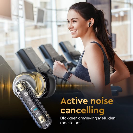 Écouteurs Golden Sound sans fil - Écouteurs sans fil - Écouteurs Bluetooth - Suppression active du bruit - Écouteurs pour le sport - Écran LED - Fonction tactile - Convient à tous les smartphones et ordinateurs portables