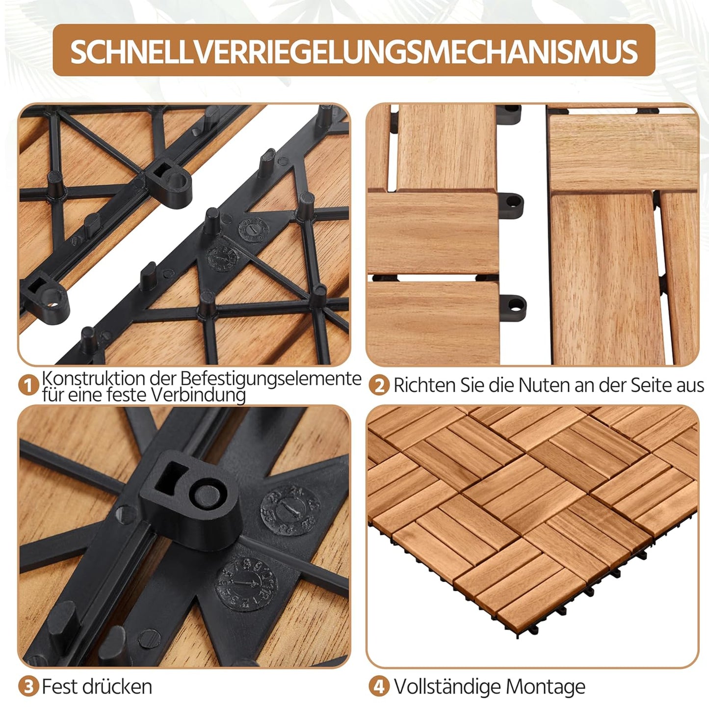 Yaheetech Dalles de terrasse en bois d'acacia marron clair - 27 pièces - 30 x 30 cm - Dalles à cliquer résistantes à l'eau pour balcon, terrasse et jardin