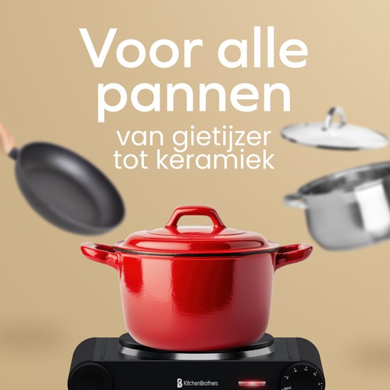 KitchenBrothers Table de cuisson électrique - 1 brûleur - pose libre - 7 niveaux de température - 1500W - Noir