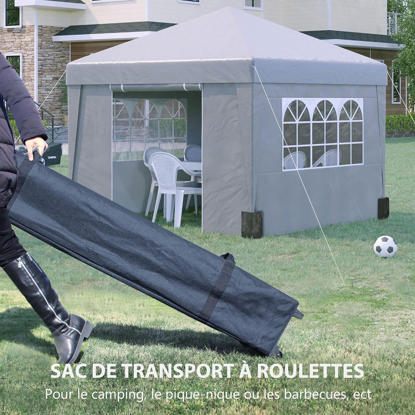 Outsunny Pavillon de jardin, pop-up, pliable, pavillon, tente de fête, 3 x 3 m, protection contre les UV 30+, avec fenêtres, parois latérales, sac de transport, sacs de sable, gris