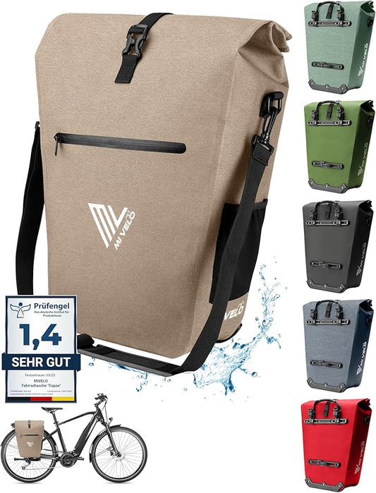MIVELO Pannier - Imperméable & Incl. compartiment pour ordinateur portable & antivol de vélo - 25 litres - Sandbeige