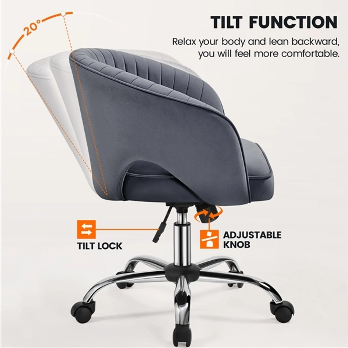 Yaheetech Fauteuil de bureau Fauteuil - 60 x 56,5 x 73-83 cm - rembourrage doux comme du velours, hauteur d'assise réglable et fonction relaxante - pour bureau et hall d'accueil - polyester gris foncé et métal