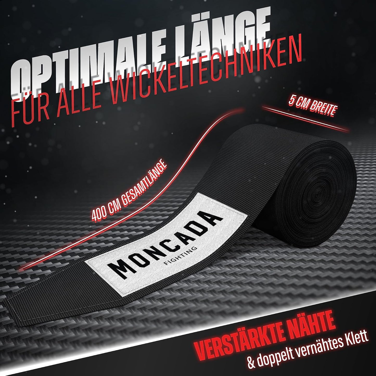 Moncada Fighting - Bandage de boxe - 4m - Noir