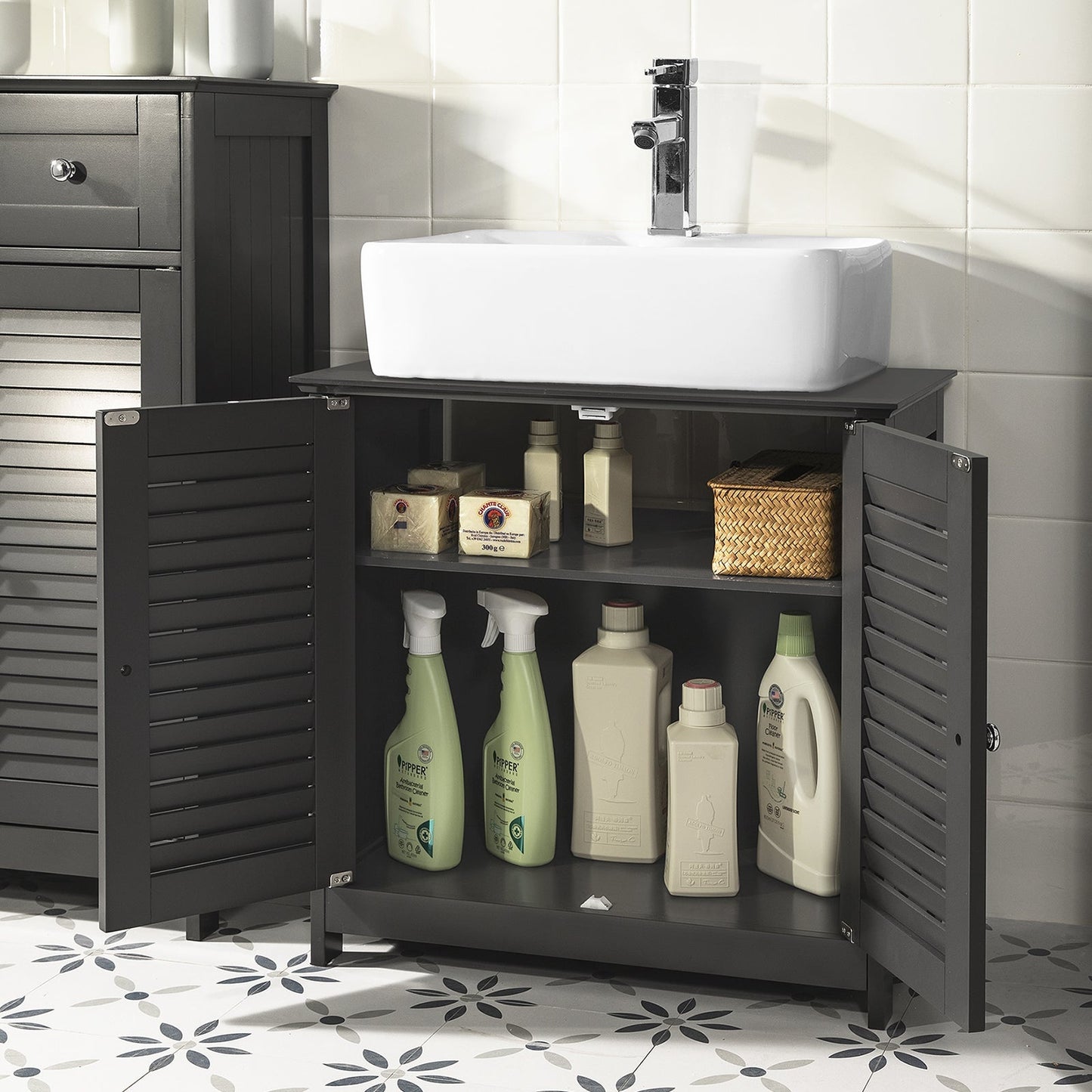 Meubles de salle de bain - SoBuy - 2 portes et 2 étages - 60x35x58 cm - Gris