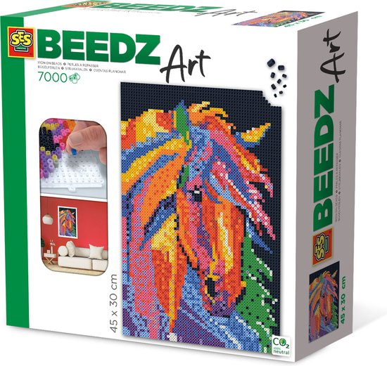 SES Beedz Art - Fantaisie chevaline - 7000 perles de fer - oeuvre d'art en perles de fer - set complet avec plaques de base et feuille de repassage