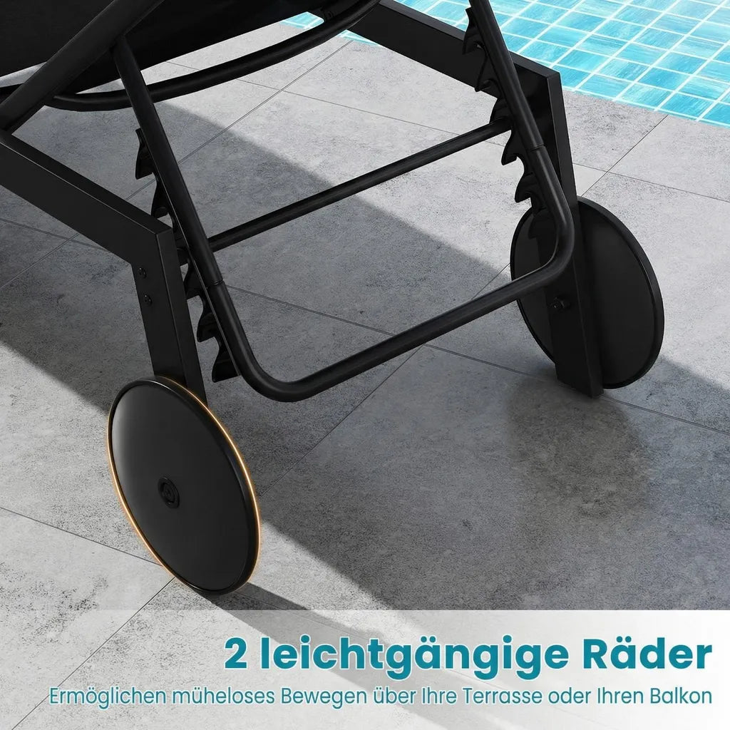 Coast Garden Loungers - Ajustable - Roues - Séchage rapide - 190 x 59 x 99 cm - Noir