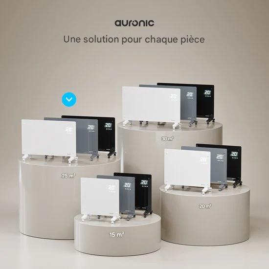 Auronic Radiateur électrique - Radiateur à convection avec thermostat et télécommande - Radiateur à panneau en verre - Radiateur 2000 W - Gris
