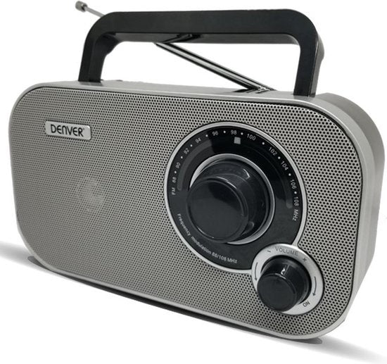 Denver FM Radio Retro - Fonctionne sur batterie ou sur secteur - Radio de cuisine - Radio portable - TR51 - Gris