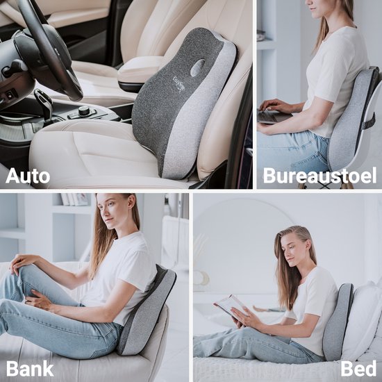 CozySense® Back Support - Coussin lombaire réglable - Coussin lombaire pour la voiture, la chaise de bureau, le lit et le canapé - Ergonomique - Avec Coolgel - Housse lavable