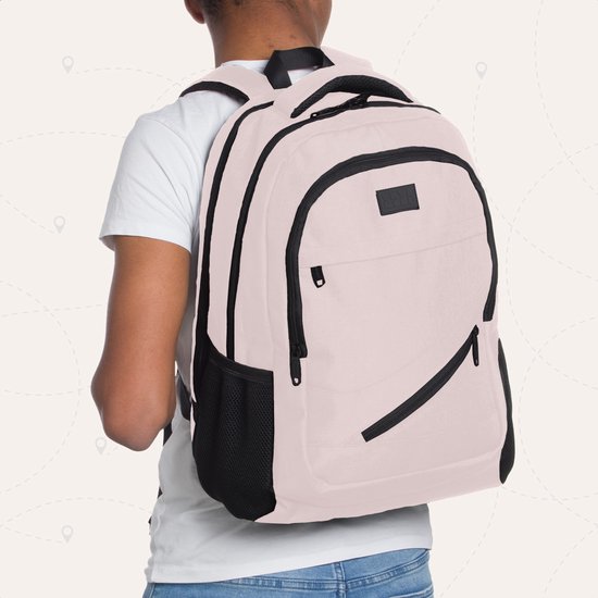 TRVLMORE Sac à dos - 36L - 17 Inch - Sac à dos pour ordinateur portable avec USB - Cartable - Homme et Femme - Sac Rose
