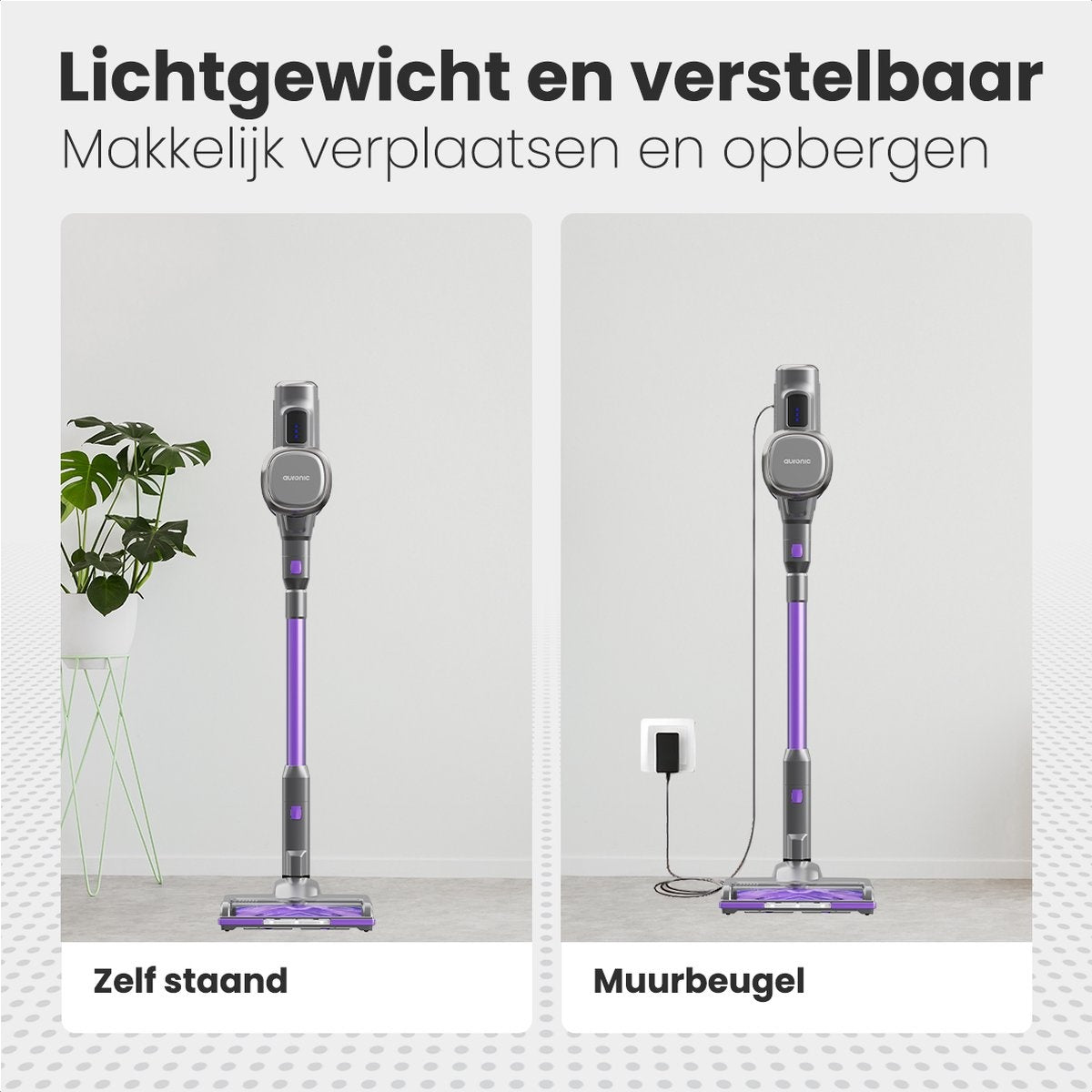 Auronic Stick hoover - Sans fil - Sans sac - Alimenté par batterie - Autonome - 220 W - Gris/Pourpre