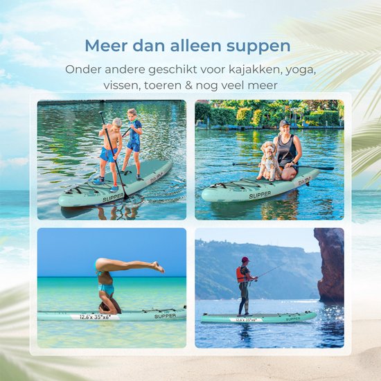 Supper Sup Board XL - Max 220KG - Gonflable - Paddle Board - Etui étanche - Pompe - Palme - Leash - Sac de transport - Touring 381 x 81 cm - Turquoise