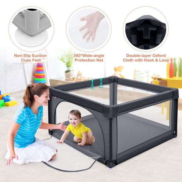 Coast Baby Playpen Ground Box with 50 Playballs Parc pour bébé avec filet respirant 120 x 120 cm Gris foncé
