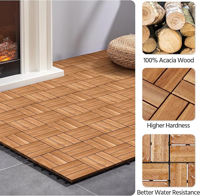 Yaheetech Terra Tiles - 27 pièces - Bois d'acacia - Résistant à l'eau - 30x30 cm - Brun