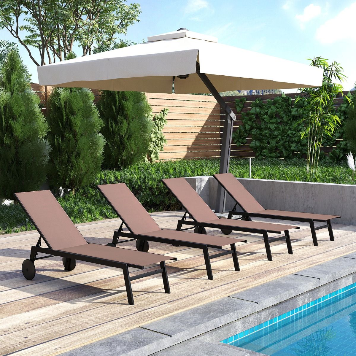 Chaise longue de jardin Coast sur roulettes - dossier réglable sur 6 positions - revêtement respirant - marron - 1 pièce
