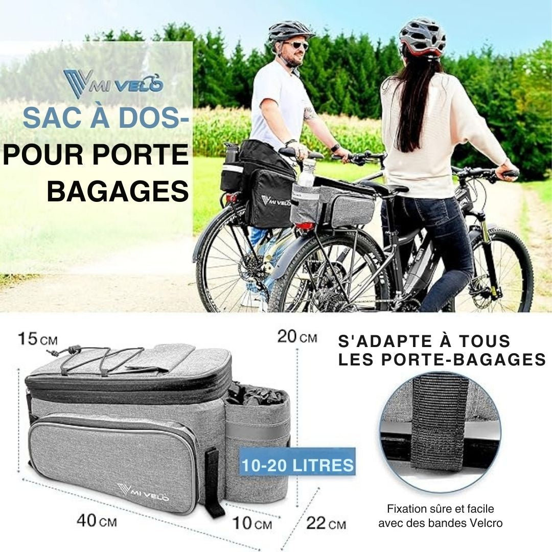Pannier Bagage pour vélo MIVELO - Imperméable et isolé - 20L - Gris