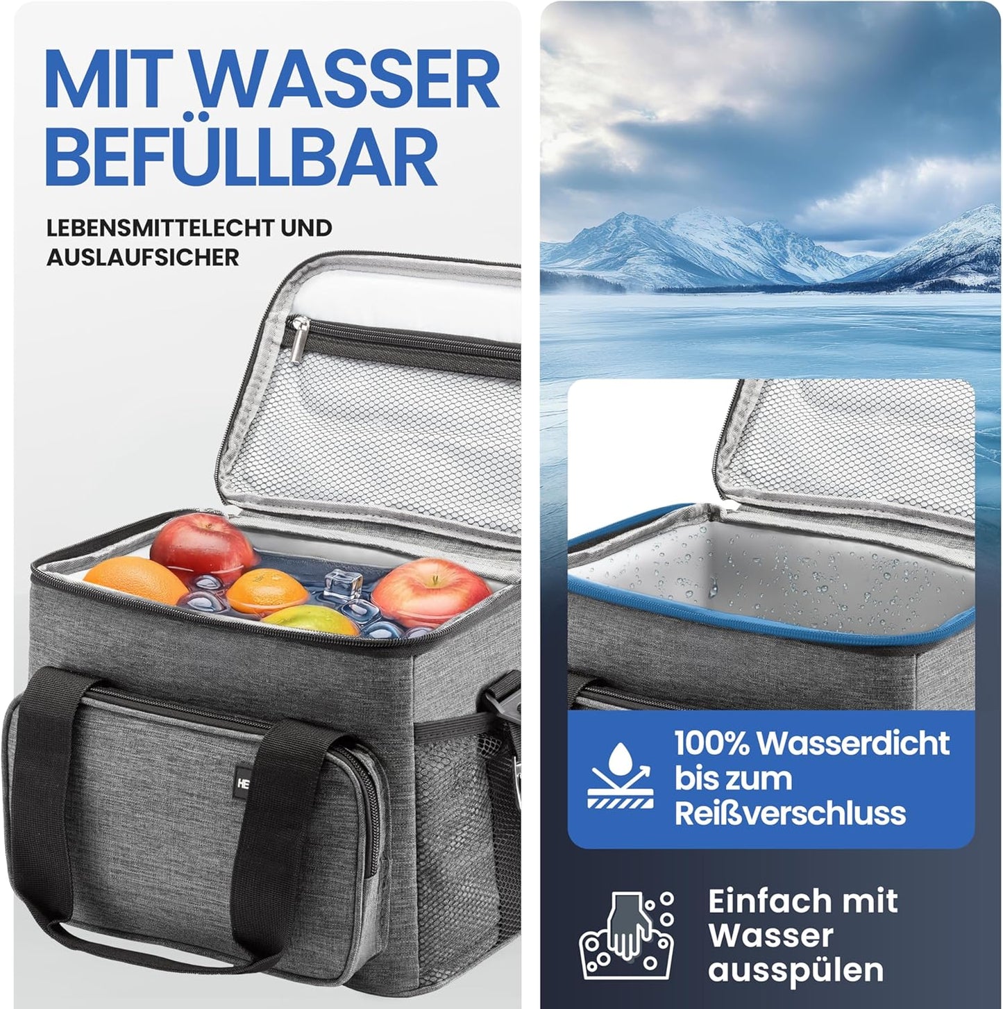 HELDENWERK Cool Bag Small & Foldable 10 L - Sac à lunch isotherme pour aliments et boissons - Imperméable et étanche - Sac de pique-nique, glacière, sac pour brunch et petit-déjeuner