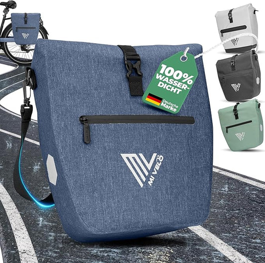 MIVELO Pannier - Imperméable & Incl. Compartiment pour ordinateur portable & Bandoulière - 20 litres - Bleu denim