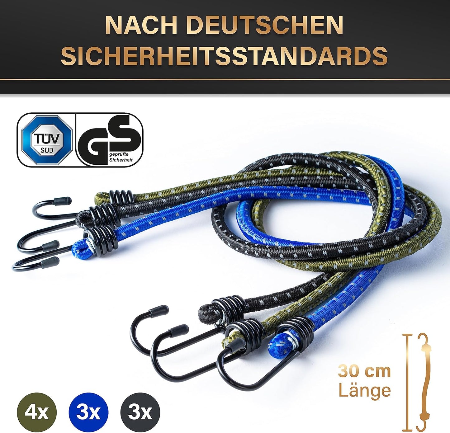 Heroic Expander Set with Hooks - 10-piece - TÜV/GS Certified - Pour le transport, le camping et la sécurité