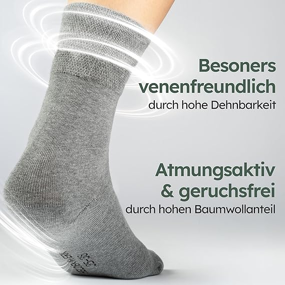 HELDENWERK Chaussettes de confort pour femmes et hommes, 6 paires, chaussettes confortables sans élastique ni couture en 97% coton, chaussettes de santé extra larges avec bande confortable - Taille35-38