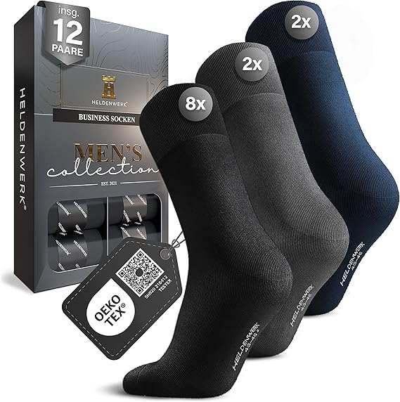 Chaussettes Heroic pour hommes 43-46 - 12 pièces - Noir, gris et bleu marine - Business & Comfortable