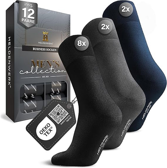 Chaussettes Heroic pour hommes 43-46 - 12 pièces - Noir, gris et bleu marine - Business & Comfortable