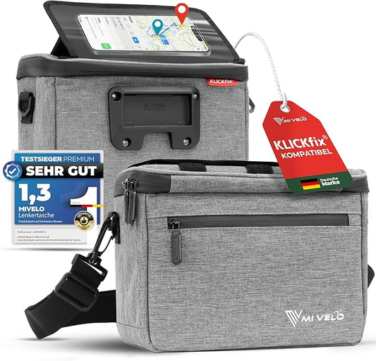 MIVELO Sacoche pour guidon - Déperlant & compatible Klickfix - 7 litres - Gris