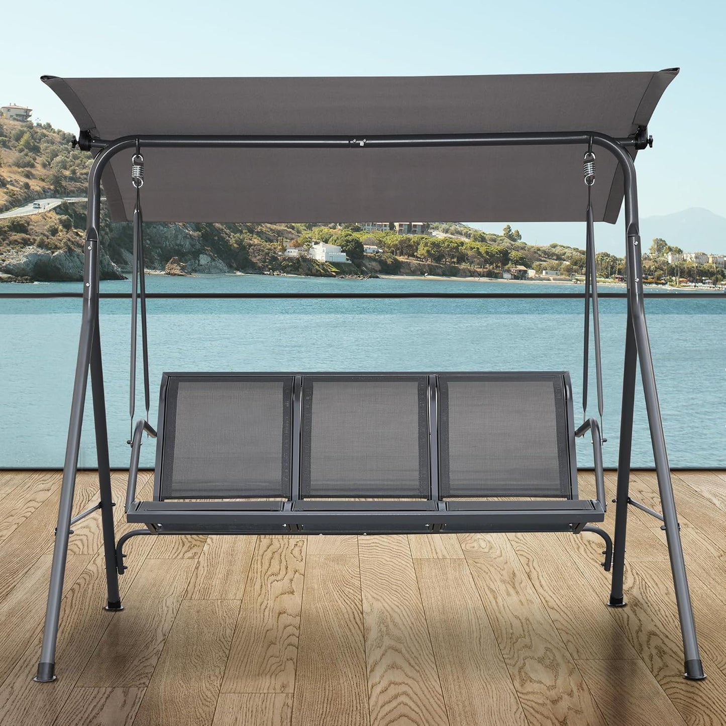 Angel Living Balançoire de jardin - 3 places - Toit - Chaise Teslin - 170x110x152 cm - Teslin