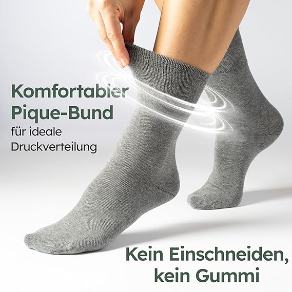 HELDENWERK Chaussettes de confort pour femmes et hommes, 6 paires, chaussettes confortables sans élastique ni couture en 97% coton, chaussettes de santé extra larges avec bande confortable - Taille35-38