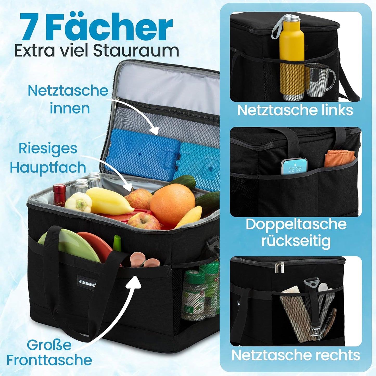 Sac de refroidissement Heroic - 40L- 12 heures - 7 compartiments - Noir