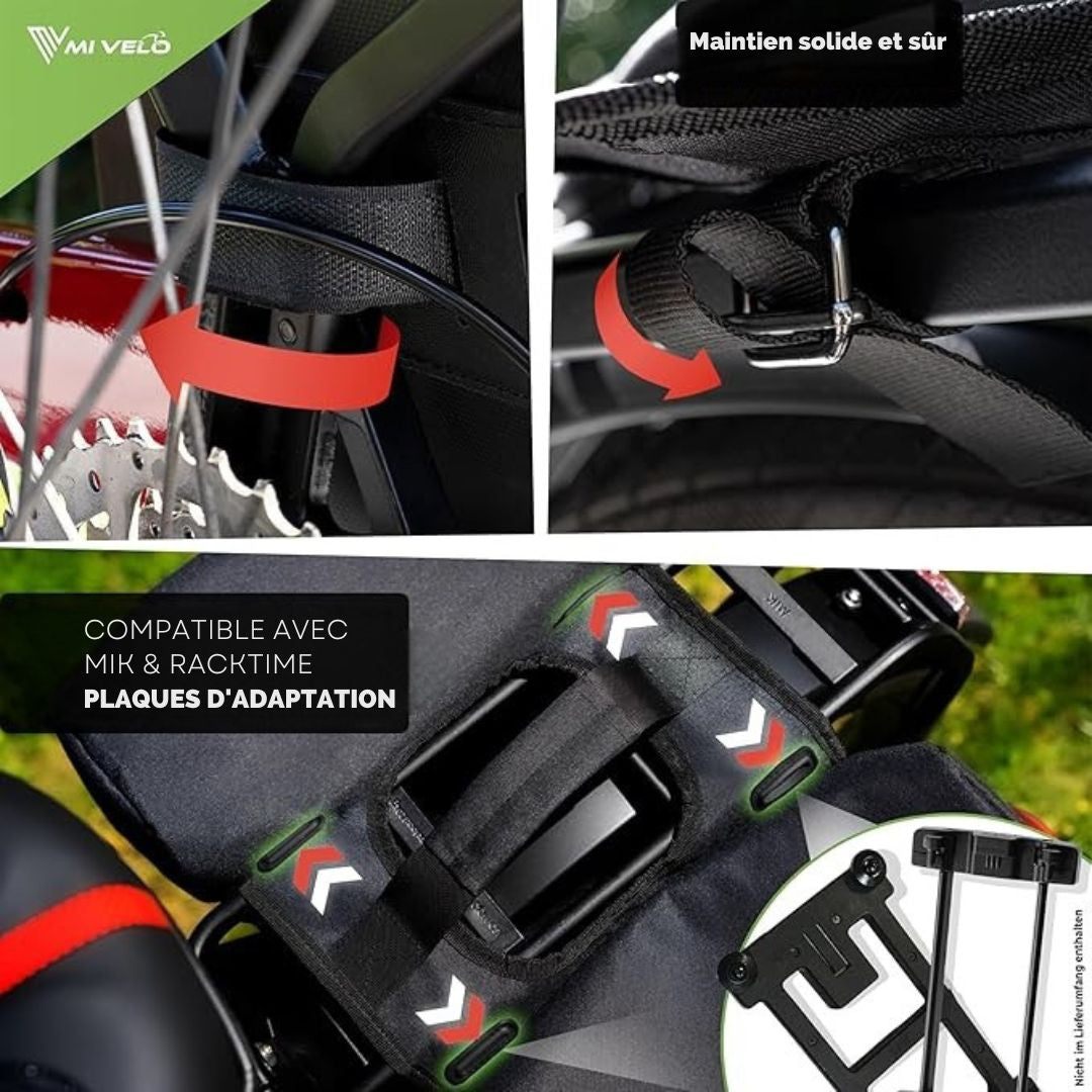 Sacoche double pour vélo MIVELO - Capacité 36L - Protection contre la pluie - Compatible MIK & Racktime - Matière recyclée - Noir