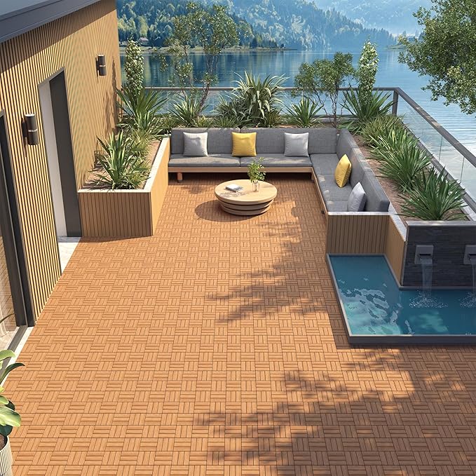 Yaheetech Terra Tiles - 27 pièces - Bois d'acacia - Résistant à l'eau - 30x30 cm - Brun