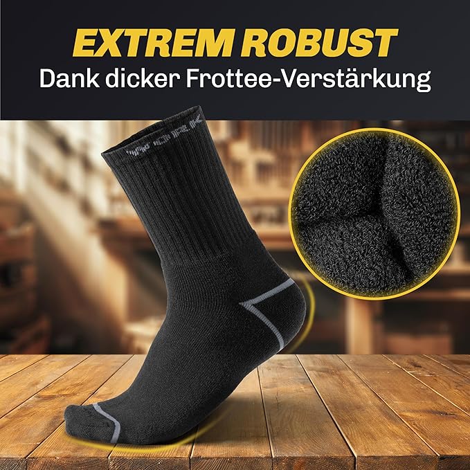 Hero Work 10 paires de chaussettes de travail de qualité supérieure pour hommes - coton renforcé, ceinture confortable, durable - Taille 47-50